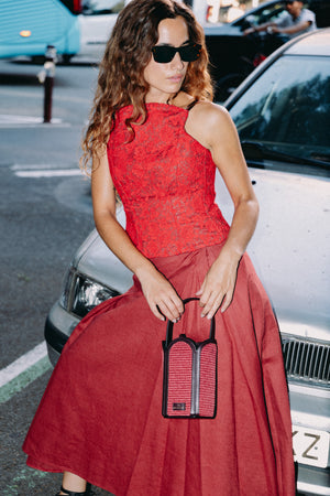 Falda Parker Lino Rojizo