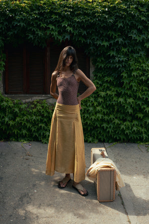Falda Parker Lino Mostaza